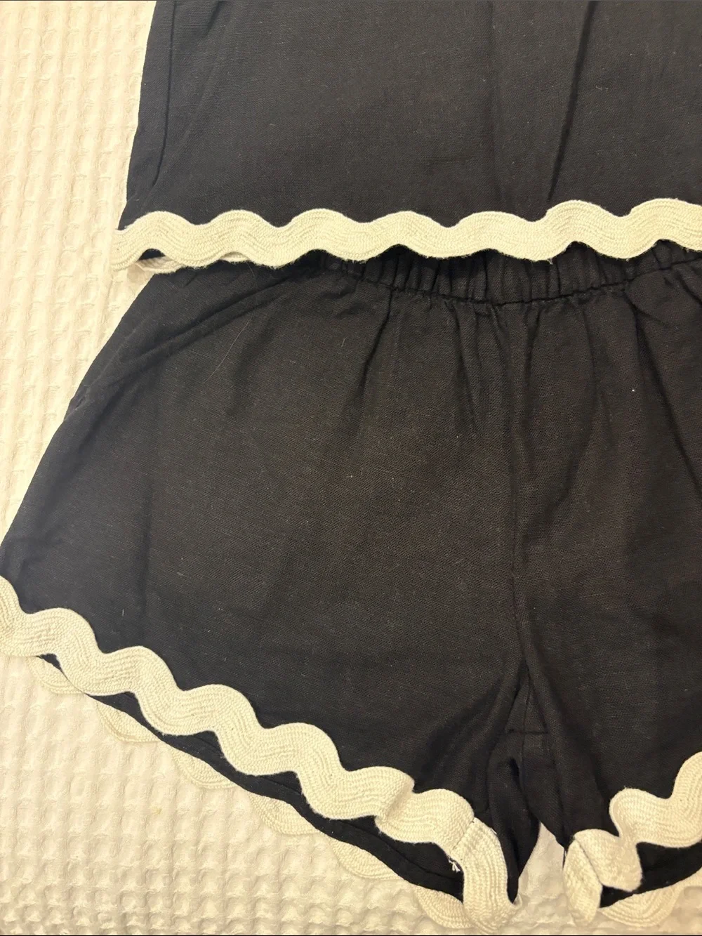 Old Navy Black Tank & Shorts Set with Cream Scallop Trim